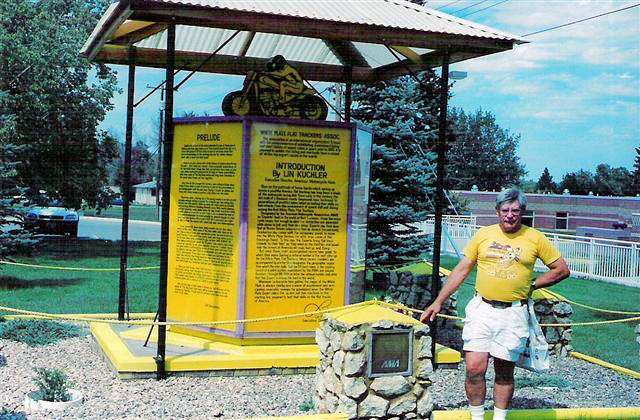 WPFTA member Bobby James standing near the WPFTA monument in Sturgis,SD